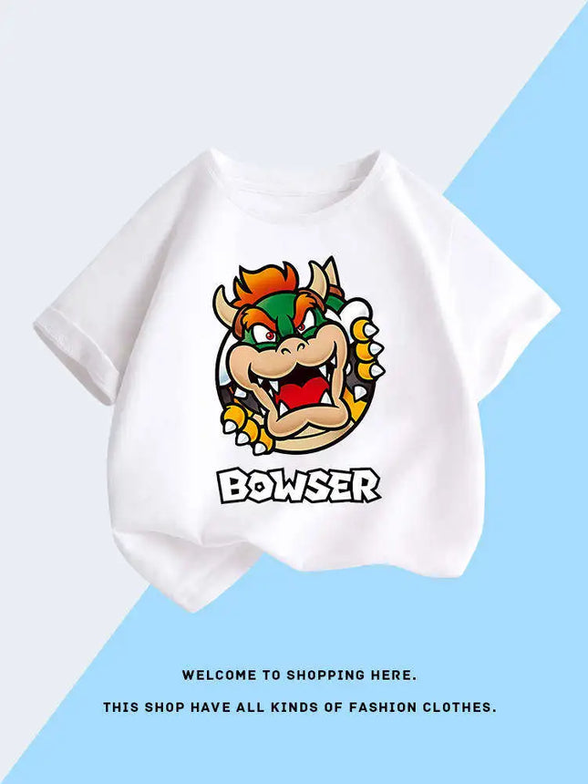 Super Mario T-shirt for Children, Short Sleeved, Pure Cotton, Fashionable Casual T-shirt for Boys and Girls, Half Sleeved