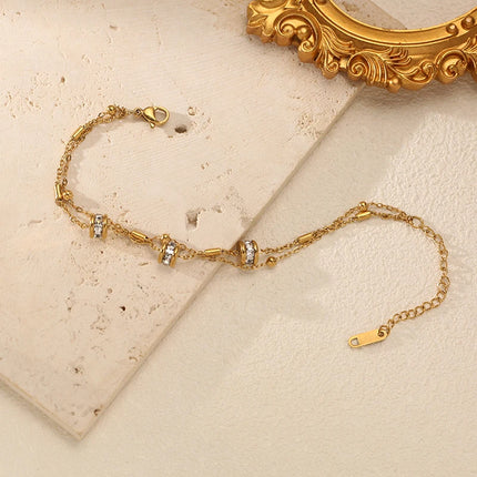 EILIECK 316L Stainless Steel Classical Synthetic Zircon Beaded Bracelet For Women 18K Gold PVD Plated Fashion Jewelry Hand Chain