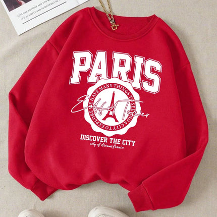 Paris Discover The City Sweatshirts Womens Letter Prints Hoodie Crewneck Fleece 2025 Autumn Winter Comfortable Woman Clothes