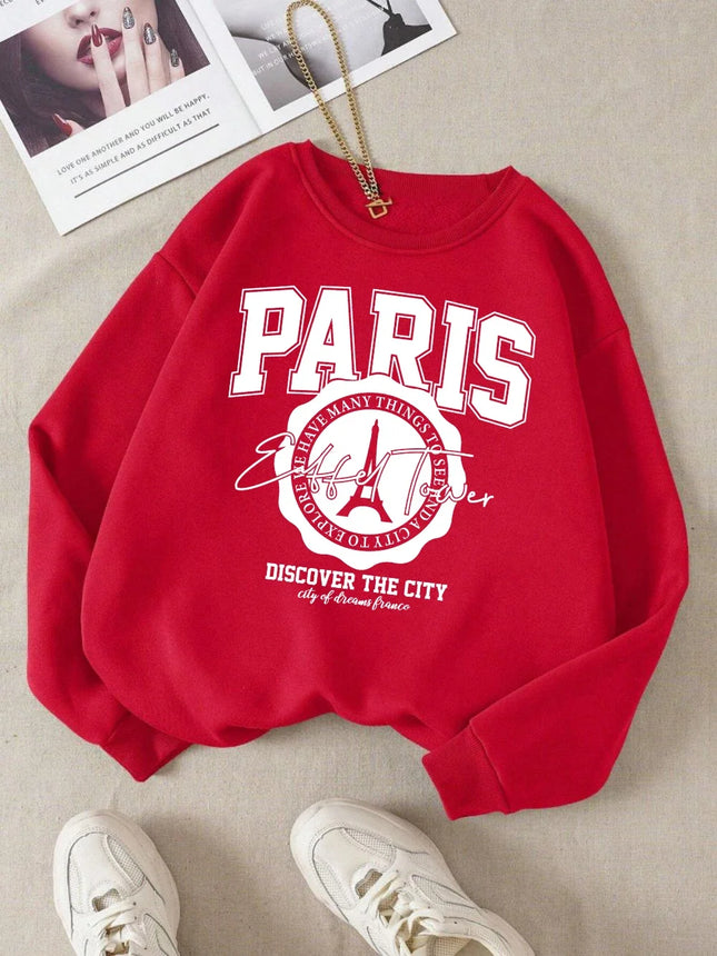 Paris Discover The City Sweatshirts Womens Letter Prints Hoodie Crewneck Fleece 2025 Autumn Winter Comfortable Woman Clothes