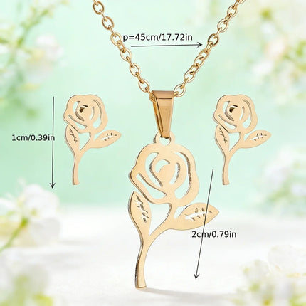 6/8/10/15Sets Fashion Flowers Heart Stainless Steel Earrings Necklace Set For Women Mix Style Trendy Jewelry Party Gifts