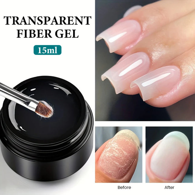 15g Quick-Build Fiberglass Gel for Damaged for nails, Transparent Fiber Rubber Base Gel Polish for Strengthening And Building