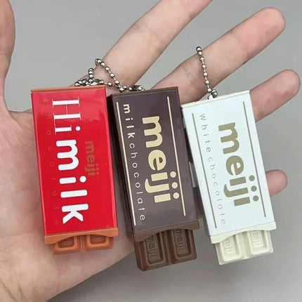 **-**Hot Japanese Style Simulated Meiji Chocolate Fidget Toy Bendable Snap Stress Relief Keychain Pendant Creative Gift S