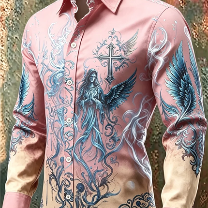 New Colorful Fluid Art Printed Men's Long Sleeve Shirt Trendy Brand Personalized Casual Slimming Shirt
