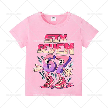 Steal A Brainrot Children Short Sleeves T-Shirts Cartoon 67 Six Seven Tops Shirts Game Cute Girls Boys Kids Summer Clothes Gift