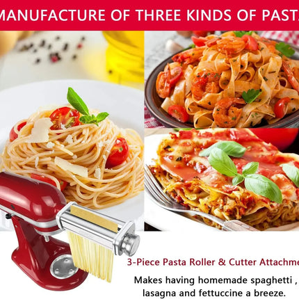 Pasta Attachment for KitchenAid Mixer, Pasta Sheet Roller, Spaghetti Fettuccine Cutter,Stainless Noodle Fit All KitchenAid Chef