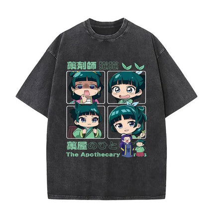 Japanese Anime The Apothecary Diaries Washed Vintage T Shirt Maomao Graphic T-shirt Men Women Cartoon Manga Funny T-shirts Tops