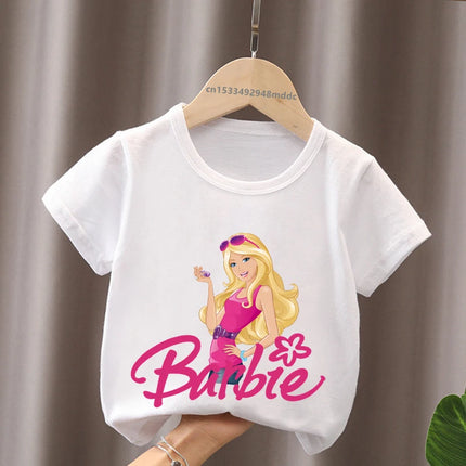 Hot Sale Barbie Princess Print Cartoon Kids T-Shirts Kawaii Girls Clothes Baby Boys Short Sleeve T shirt Summer Children Tops