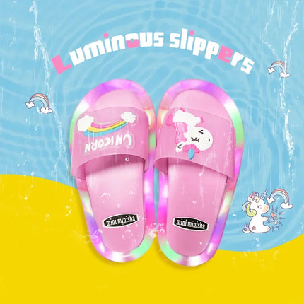 Children's Boys Girls Slippers Cartoon Unicorn Animal Prints Shoes Lighted Fashion Cute Shoes Bathroom Kids Toddler Slippers