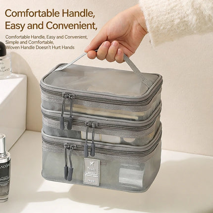 Fashion Transparent Mesh Travel Cosmetic Bag Storage Multi Layer Portable Womens Toiletry Bag Large Capacity Bag Makeup