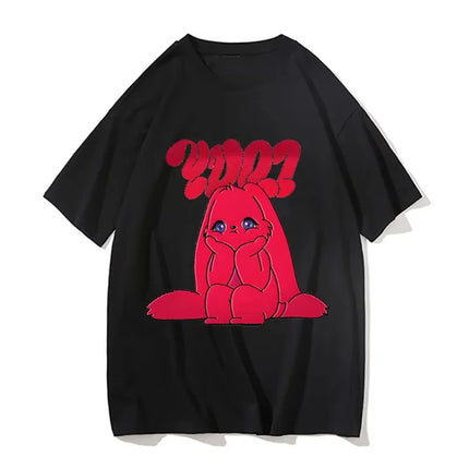 Yuqi 1st Mini Album YUQ1 T-shirt Same Rabbit Pattern Printing Tee-shirt Kawaii Fashion O Neck Cotton Tops T-shirt Couples Clothes