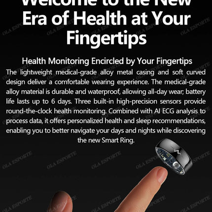 AI ECG Detection Smart Ring Blood Pressure,Heart Rate,Body Temperature Monitor,Waterproof Multiple Sport Track Men Women Rings