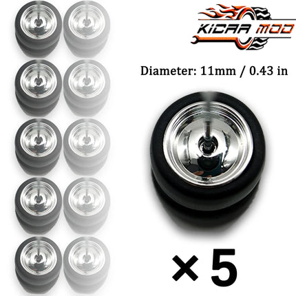 1/64 Model Wheels Rubber Slick Tires ABS Wheels for Hot Wheels  Tomica Mainline Diecast Model Car Refit Parts-Dia 11mm (5 Set)