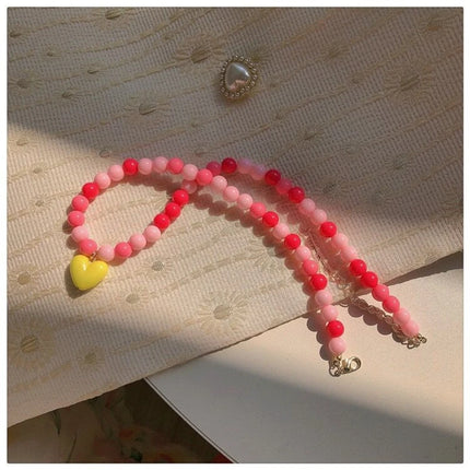 New Trend Vintage Resin Acrylic Pink Love Heart Green Beaded Necklace for Women Aesthetic Jewelry Fashion Neck Accessories