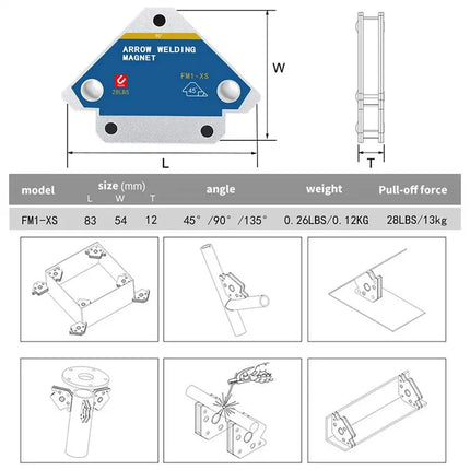 4PCS Hot 12.5KG Magnetic Welding Fixer 45° 90° 135° Multi-angle Magnet Weld Positioner Ferrite Auxiliary Locator Tools