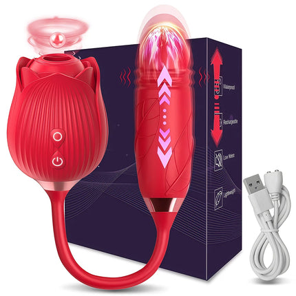 Rose Vibrator Toy for Women Clitoral Sucking Vibrator G-spot Thrusting Dildo Clit Nipple Sucker Vibrater Female Couple Sex Toys