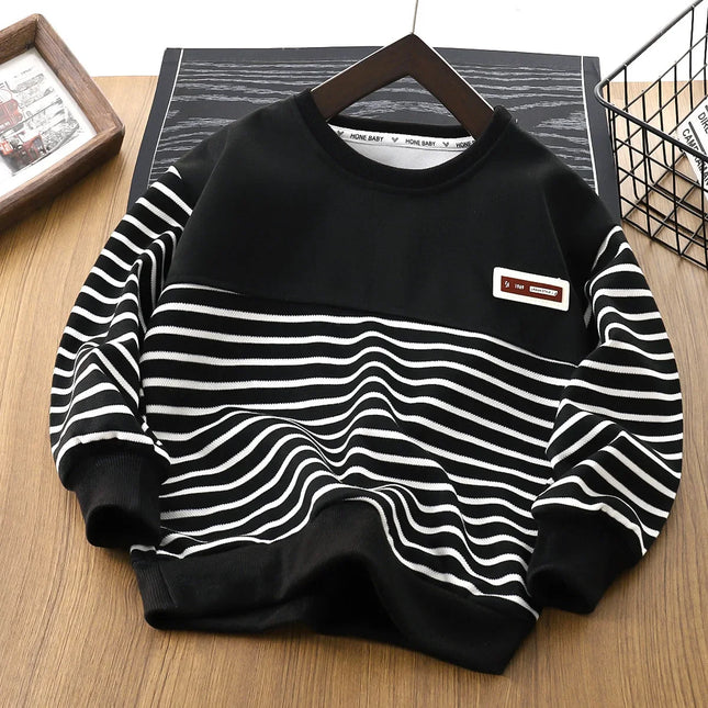 Children's Sweatshirt Spring Autumn Kids Boys' Half-zipper Sweatshirt Striped Lapel Middle and Big Children's Round Neck Tops
