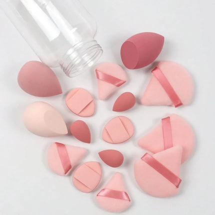 15pcs Makeup Sponge Set With Storage Jar,Powder Puff  Mini Powder Puff Mini Finger Air Cushion Triangle puff
