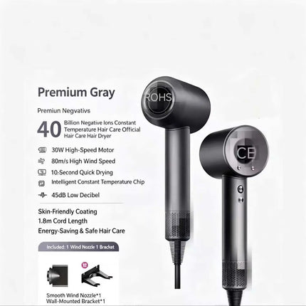 High-Speed Hair Dryer, 40 Million Negative Ions, Constant Temperature, Fast Drying, Low Noise, Professional Salon Blow Dryer with Nozzles