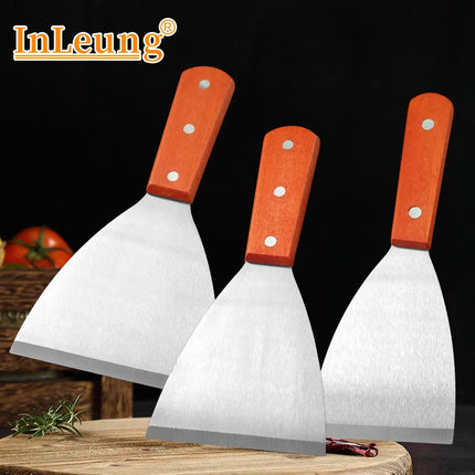 Stainless Steel Oblique Spatula Steak Burger Pancake Pizza Scraper Shovel Wooden Handle Barbecue Utensils Kitchen Cooking Tools