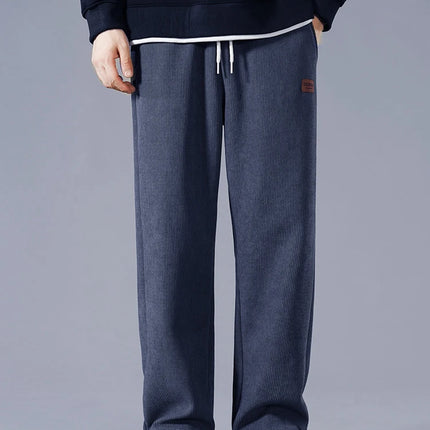 Winter Thick Warm Corduroy Sweatpants Men Fleece Liner Drawstring Straight Loose Track Pants Male Casual Fleece Thermal Trousers
