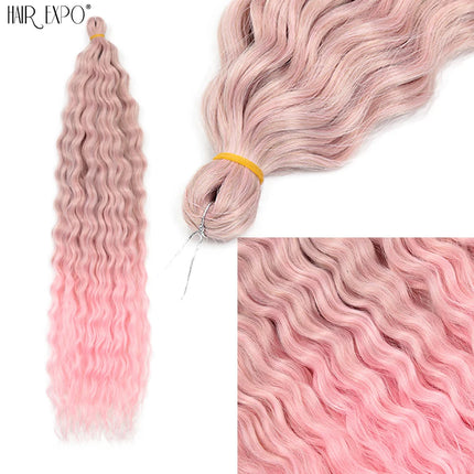 22"Ariel Curl Crochet Hair Synthetic Deep Wave Braid Hair Extension Ombre Ariel Curl Hair Soft Water Wave Twist Hair Blonde Pink