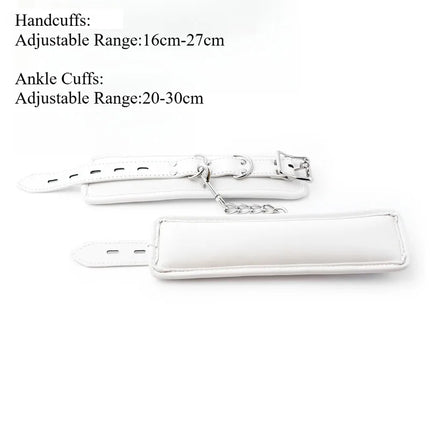 White Bondage Kit Leather Restraints Set Handcuffs Ankle Cuffs Collar and Leash Sexy Lingere Fetish Harness Woman Accessories