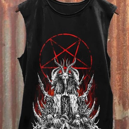 Neutral Tank Retro Satan Curse Sheep 3D Printed Tank Top Punk Style Street Fashion Casual Men's Tank Top Plus Xs-5XL