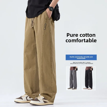 2026 New Spring-Autumn Pure Cotton Elastic Straight Casual Pants  Comfortable, Loose-Fitting and Trendy Pants