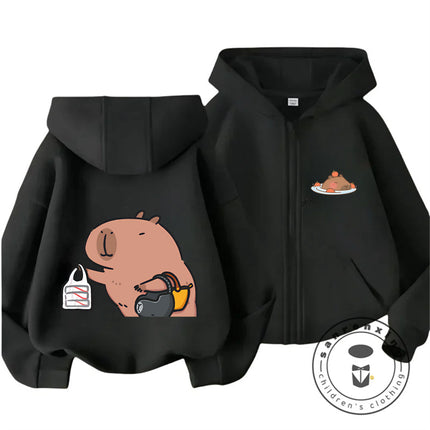 Kids Capybara Trendy Zip Up Hoodie Boys Girls Autumn Winter Cute Kawaii Cartoon New Style Children Hooded Sweatshirt