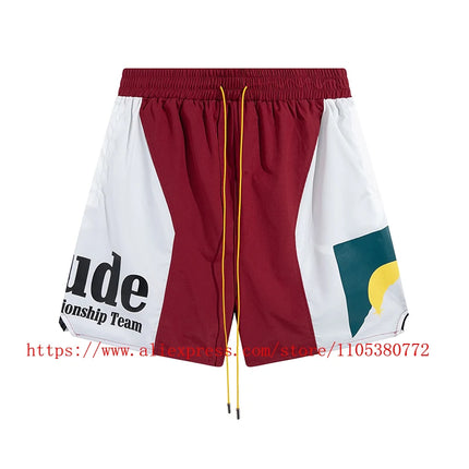 2026 New  RHUDE Men's Print Casual Shorts Loose Fit Nylon Drawstring Basketball Street Beach Shorts with Pockets Fast Delivery