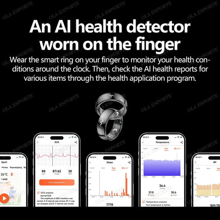 New ECG Smart Ring Men Women Bluetooth Blood Heart Rate Blood Oxygen Health Monitoring Multi Sports 5ATM Waterproof smartring