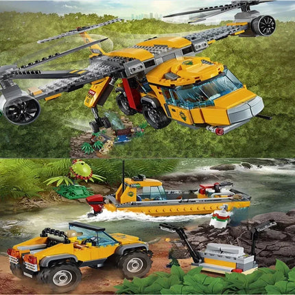 Compatible MOC Sets City Series 60162 Jungle Air Drop Helicopter Building Blocks Exploration Site Bricks Toys For Boys Kid Gifts