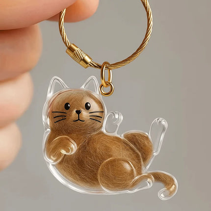 New Transparent Cat Hair Storage Keychain Cute DIY Pet Fur Keepsake Capsule Portable Souvenirs Keychain Pet Lovers