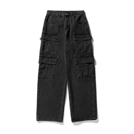 Men's new multi pocket workwear design jeans retro washed Japanese and Korean casual pants loose pants soft and cool
