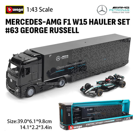Bburago 1:43 2024 F1 MERCEDES-AMG F1 W15 HAULER SET#63 GEORGERUSSELL Ferrari SF24 alloy luxury car die cast car model toy series