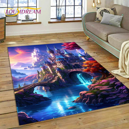 Dream Fairy Tale Castle Mysterious Gothic Cartoon Carpet Rug for Living Room Bedroom Home Sofa, Kid Area Rug Non-slip Floor Mat
