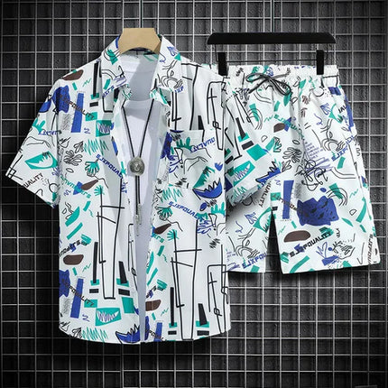 Summer Short Sleeve Flower Shirt Men's Beach Sets Hawaiian Island Style Retro Handsome Casual Thin Shirt Hawaiian Shirt