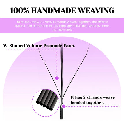 MASSCAKU Spike 3D W Eyelashes Extensions 0.07mm Thickness 8-15mm Mix Hand Woven Premade Volume Fans Lashes for Makeup Lovers