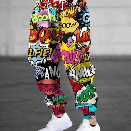 Fall Men's Casual Pants Fashion 3D Colorful Graffiti Print Outdoor Trend Drawstring Pants Large Size Men's Hip Hop Pants