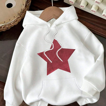 Retro Five Pointed Star Pattern Print 2025 Autumn winter Women's Hoodie Round Neck Long Sleeved Casual Women's Clothing