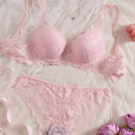 6-Piece Set Women's Underwear Set Sexy Patterned Lace Patchwork No Lining Comfortable Fitting Women's Push-Up Bra Sexy Lingerie