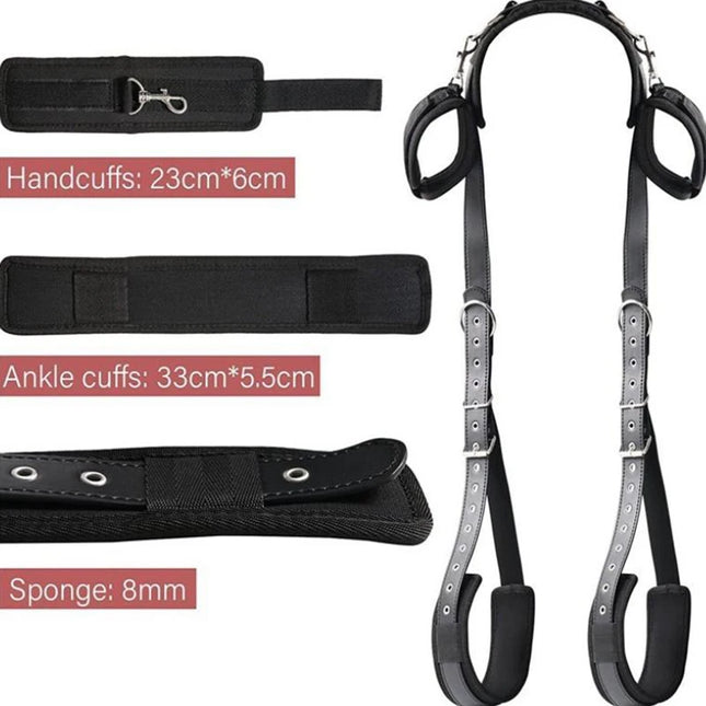 [Y]1Pc Sex Bondage Kit Bed Restraints Set Handcuffs Neck To Thigh Adjustable Leg Straps Handcuffs For Adult Couples Game Play