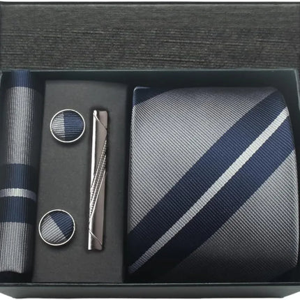 Classic 100% Silk Men's Ties In Gift box 8cm Plaid Dot Striped Business Necktie Handkerchief Cufflinks Wedding Party Tie Set