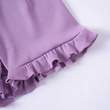 Summer 2024 New Baby Girl Solid Color 2pcs Bow Halter Ruffle Top + Shorts Fashion Comfortable Breathable Cute