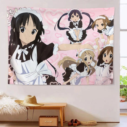 VIKAMA Soft Tone Girl Maid Outfit Tapestry Pink Love Anime Background Cloth Ins Style Hanging Cloth Room Decoration