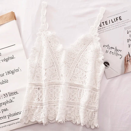 Simple Lace Hollow out Tank Top Women's Korean Sle Summer Outerwear Hoodie ort Sve Commute Sle  Color