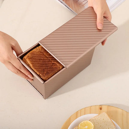 1Pcs Non-Stick Pullman Loaf Pan with Lid - Carbon Steel Corrugated Bread Toast Box Mold for Perfectly Baked Bread Toast