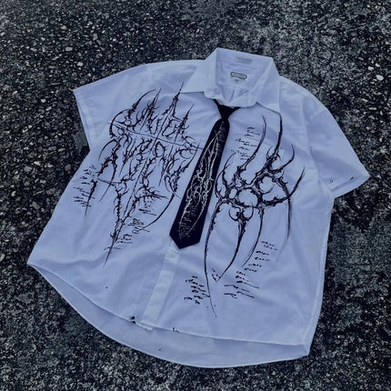 Rock Y2K Polo Shirt Printed Mens T-shirt Gothic Super Hip-Hop Button-Neck Shirt Punk Casual T-shirt Simple Stylish Couple Packs