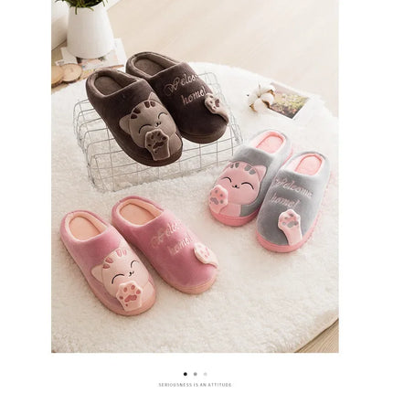 Winterwarm Home Indoor Cotton Slippers For Men Women Parent-child Family Style Cute Cat Design Cross-border Stock Available